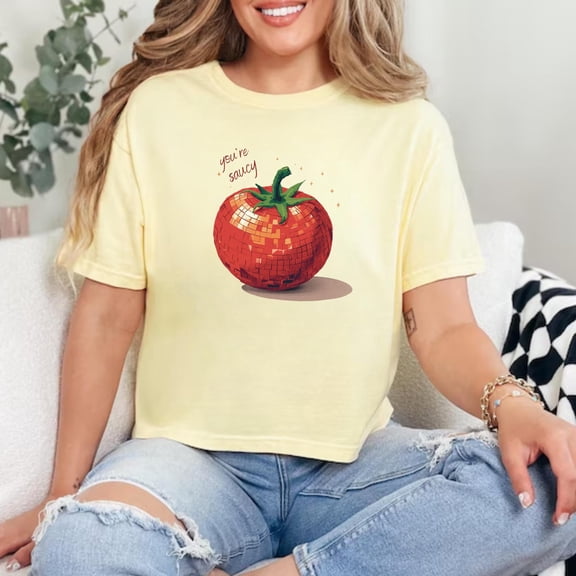 Disco Tomato Graphic Tee, Watercolor Fruit Shirt, Trendy Pinterest Aesthetic T-Shirt Women, Retro Funky Fruit Graphic Tee, Y2K Aesthetic Tee