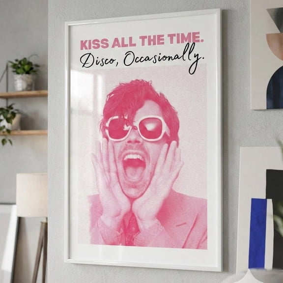 Disco Wall Art Kiss All The Time Harry Print Pink Trendy Room Decor UNFRAMED PAPER POSTER