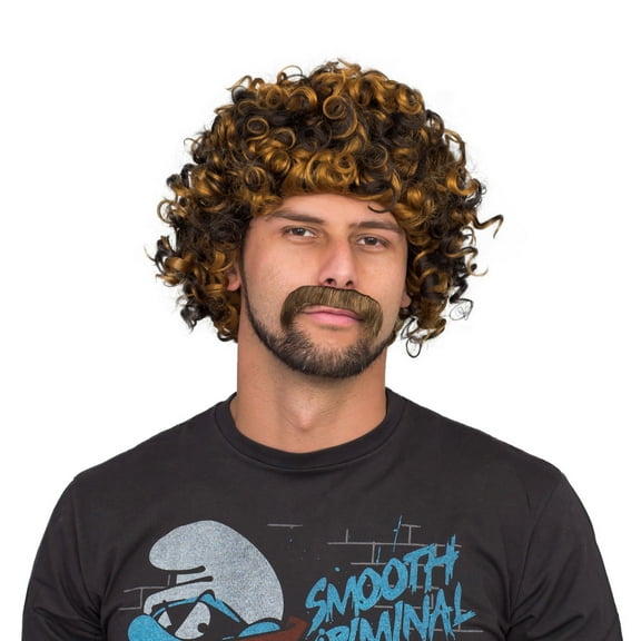 Disco Wig and Mustache Deluxe Costume Accessory Set