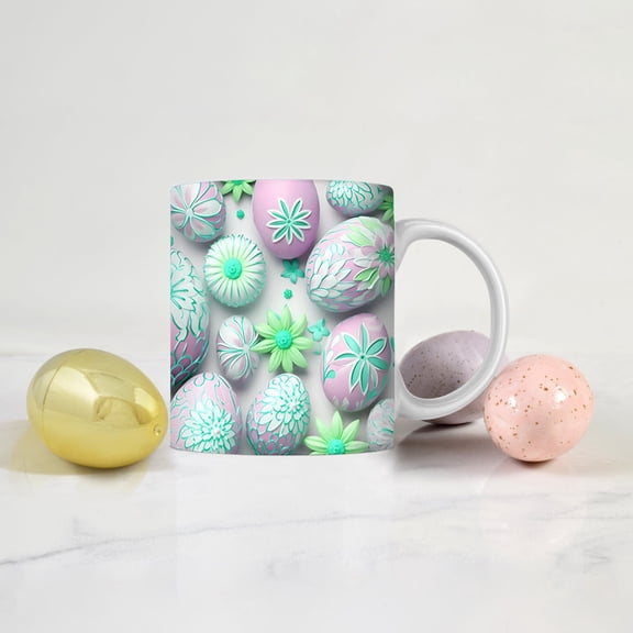 Disco*unt!Easter Ceramic Coffee Mug with Bunny and Egg Design, 12oz Holiday Tea Cup for Spring Celebration, Microwave Safe Drinkware Gift for Women and Kids