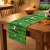 Disco*unt!Realistic Soccer Field Table Runner with Green Striped Pattern and Durable Wrinkle-Free Polyester, Easy-Clean Reusable Table Cover for Sports Parties, Events, and Home Dining.