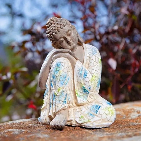 Disco*untReclining Buddha Statue for Garden Decor, Sleeping Resin Figurine with Peaceful Expression, Weatherproof Asian Style Ornament for Yard Patio Entryway Rockery