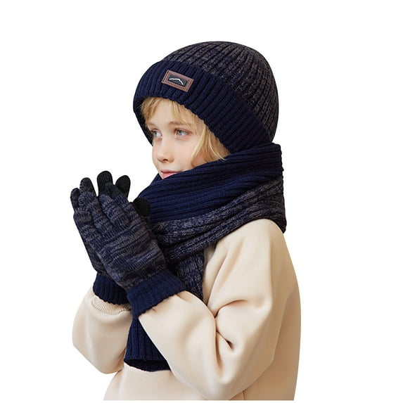 Discount 1-11 Years Kids Winter Beanie Hat Warm Knit Thick Ski Cap And Scarf Gloves Set for Girls Boys Family Gifts