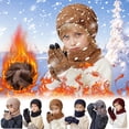 thumbnail image 1 of Discount 1-11 Years Kids Winter Beanie Hat Warm Knit Thick Ski Cap And Scarf Gloves Set for Girls Boys Family Gifts, 1 of 4