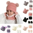 thumbnail image 1 of 1-3 Years Kids Winter Hat Warm Knit Thick Cap with Scarf Mittens Set for Girls Boys, 1 of 3