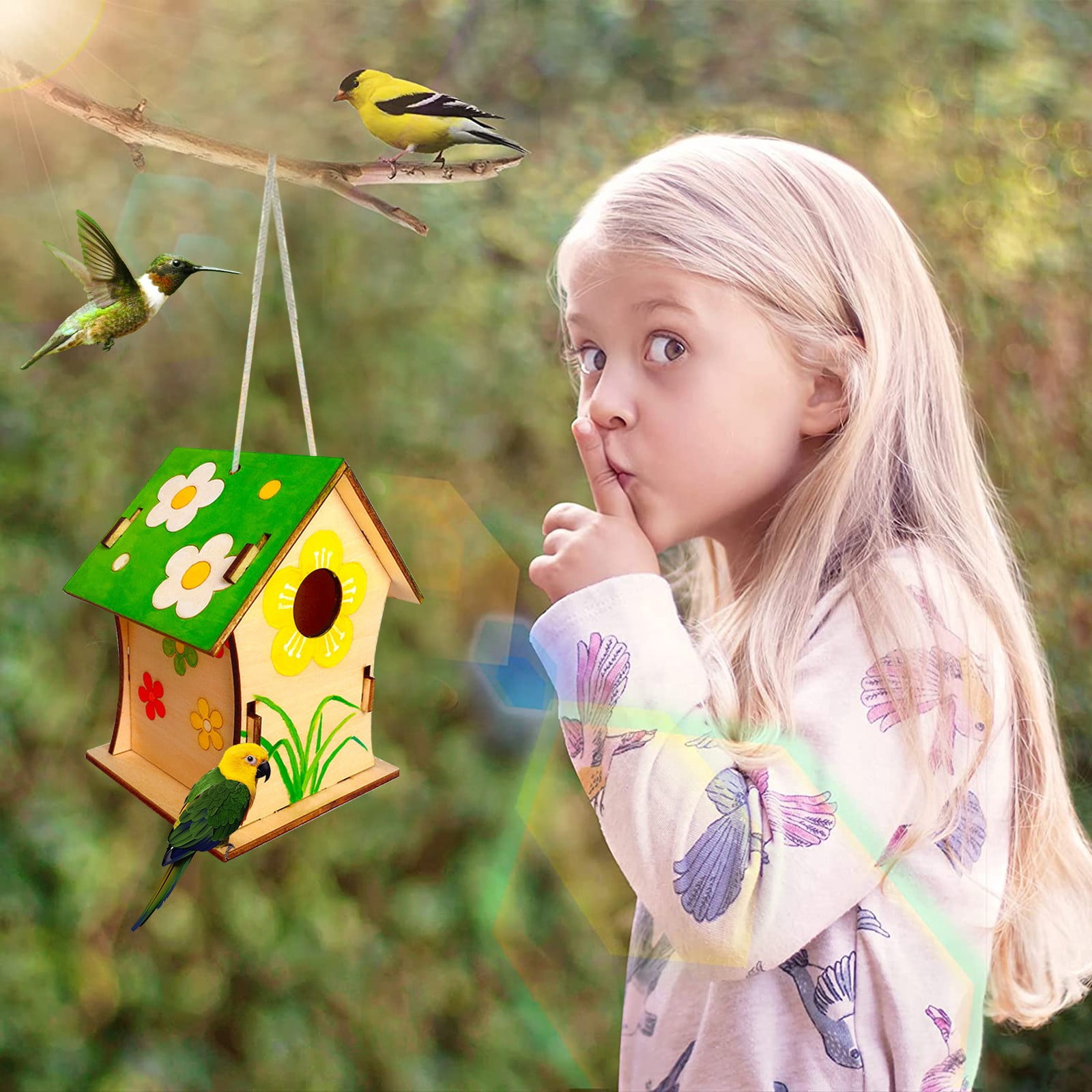Discount！Bird Feeders 1Pcdy Birdcage Diy Bird House Pendant Kits for Children To Build and Paint