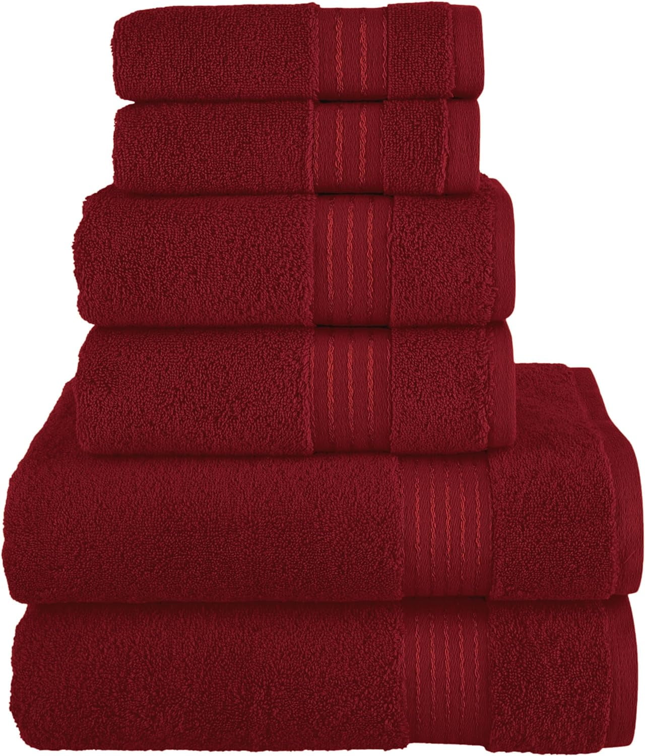 Discount Cotton 6-Piece Towel Set, Includes 2 Washcloths, 2 Hand Towels and 2 Bath Towels, 100% Turkish Cotton - Highly Absorbent and Super Soft Towels for Bathroom, Burgundy