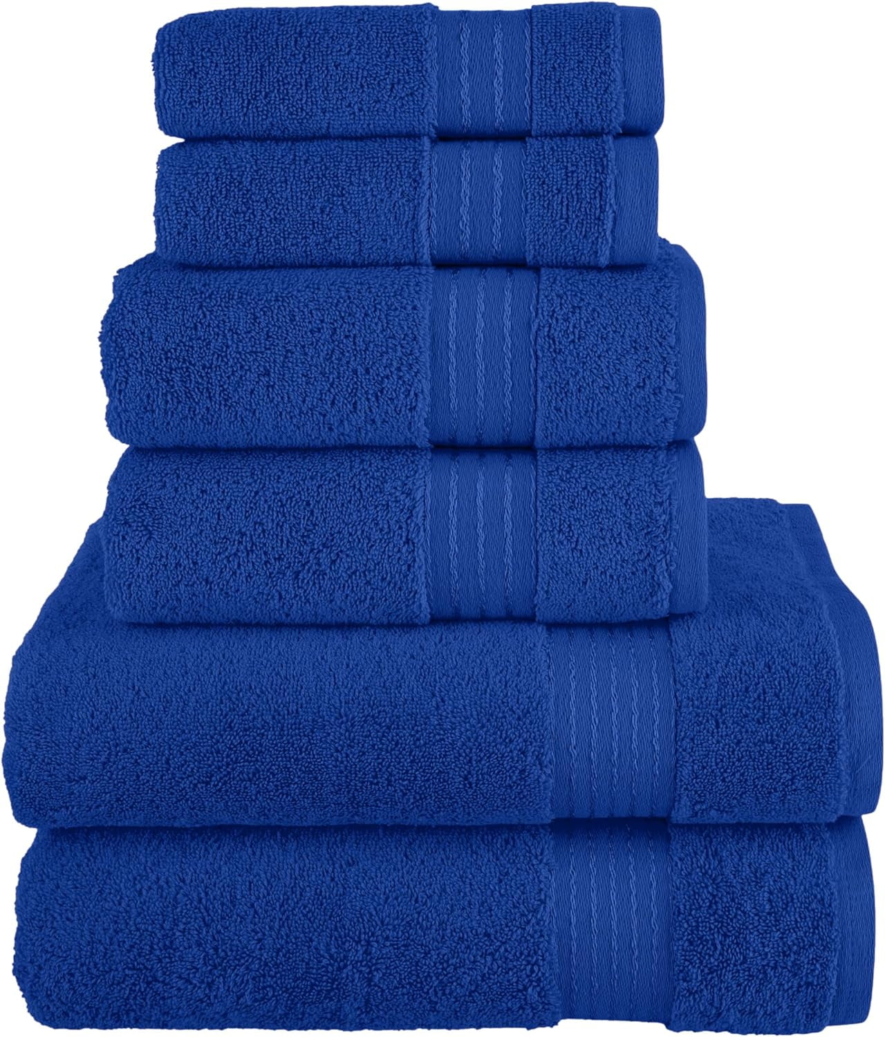Discount Cotton 6-Piece Towel Set, Includes 2 Washcloths, 2 Hand Towels and 2 Bath Towels, 100% Turkish Cotton - Highly Absorbent and Super Soft Towels for Bathroom, Royal Blue