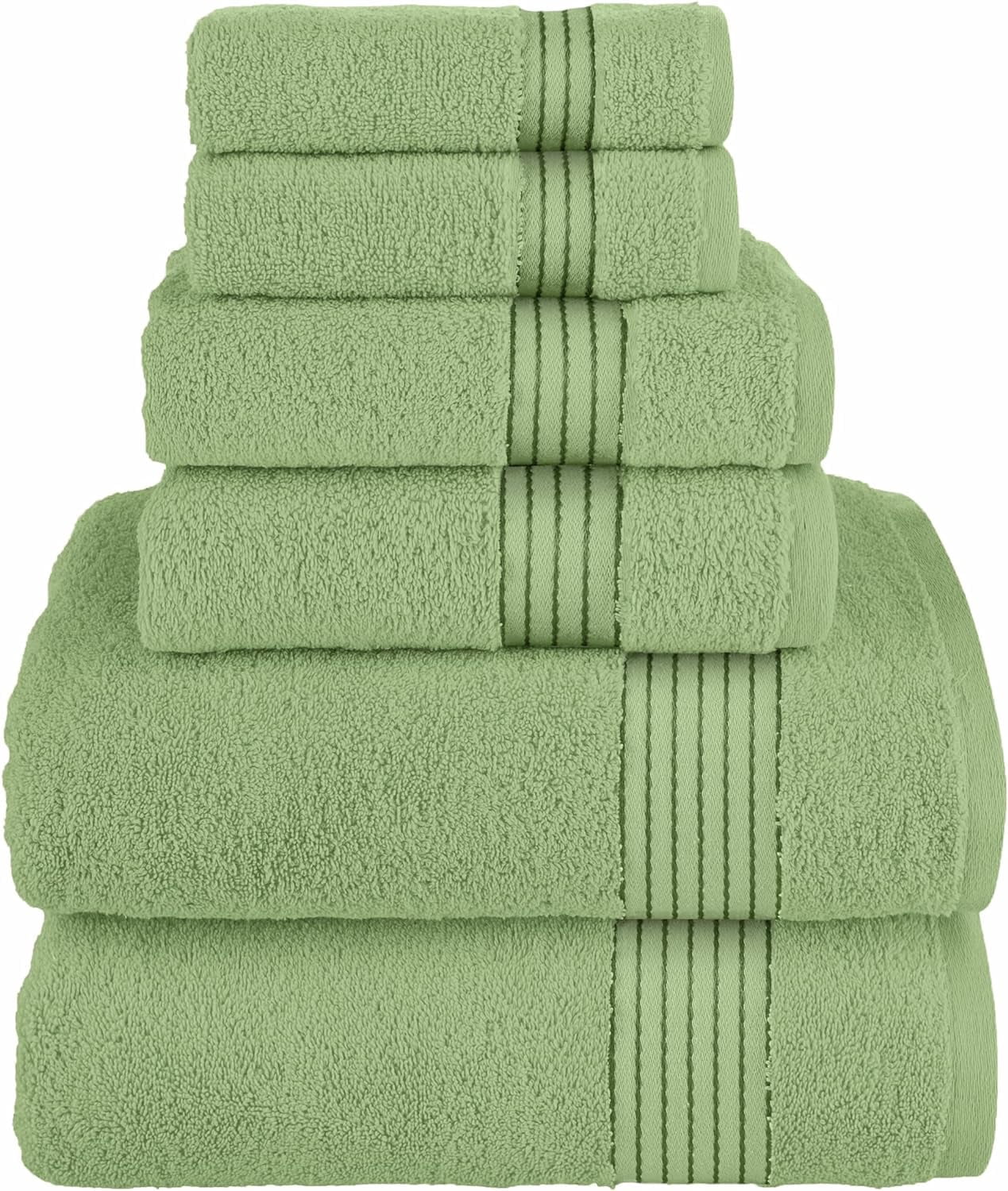 Elegant Comfort 100% Turkish Cotton 6-Piece Towel Set with 2 Bath Towels 2 Hand Towels 2 Washcloths, Sage