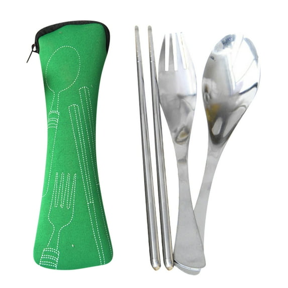 Discount! FNGZ Tableware Portable Cutlery Set 3Pcs Stainless Steel Knife Fork Spoon Family Travel Camping Cutlery Green