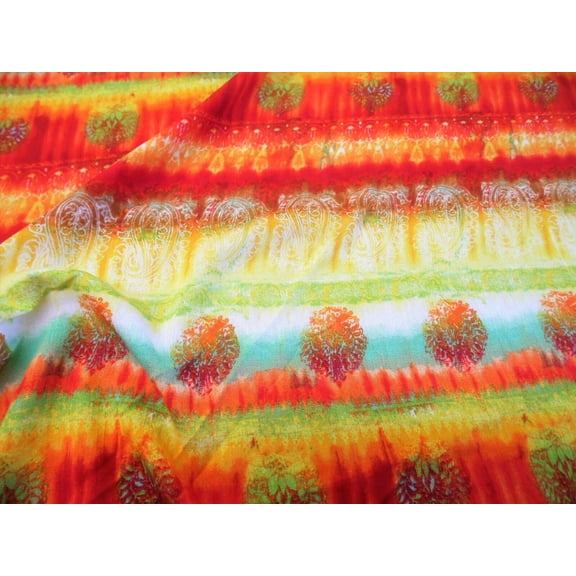 Fabric Challis Rayon Apparel Red Orange Yellow Green Ikat Tribal G209 (Yard)