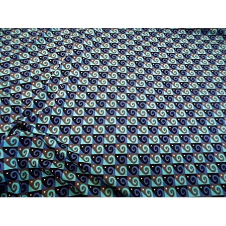Fabric Printed Spandex 4 Way Stretch Aqua Slate Blue Swirl Check A205