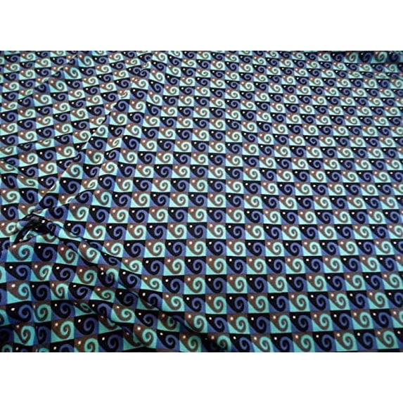 Fabric Printed Spandex 4 Way Stretch Aqua Slate Blue Swirl Check A205