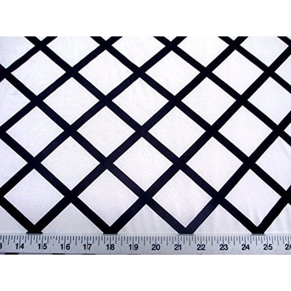 Fabric Printed Spandex Stretch White Diamond Black Lattice C402