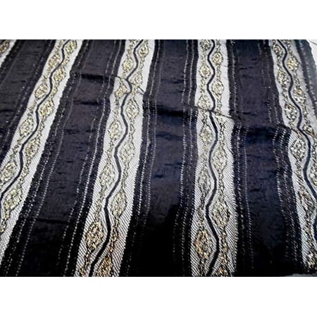 Discount Fabric Stretch Mesh Lace Black Metallic Gold Striped Floral Sheer B502