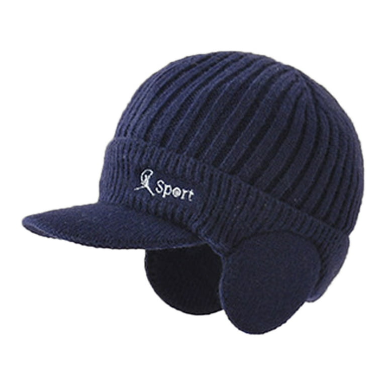 Discount Fdelink Beanie Hat Winter Hats Elastic Warm Knitted Hat Winter Hat Mens Thickened Wool Hat Outdoor Warm Knitted Hat in Autumn and Winter Navy Walmart