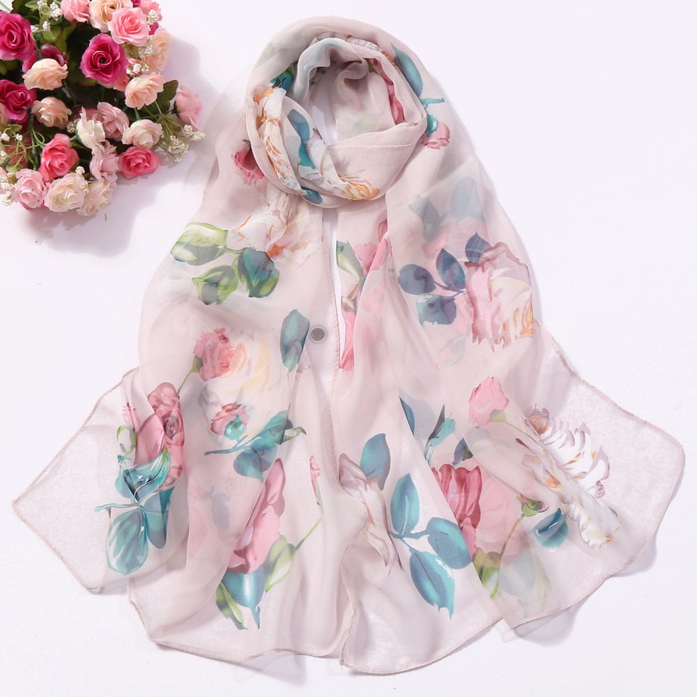 Discount！Fdelink Fashion Women Roses Printing Long Soft Wrap Scarf Silk