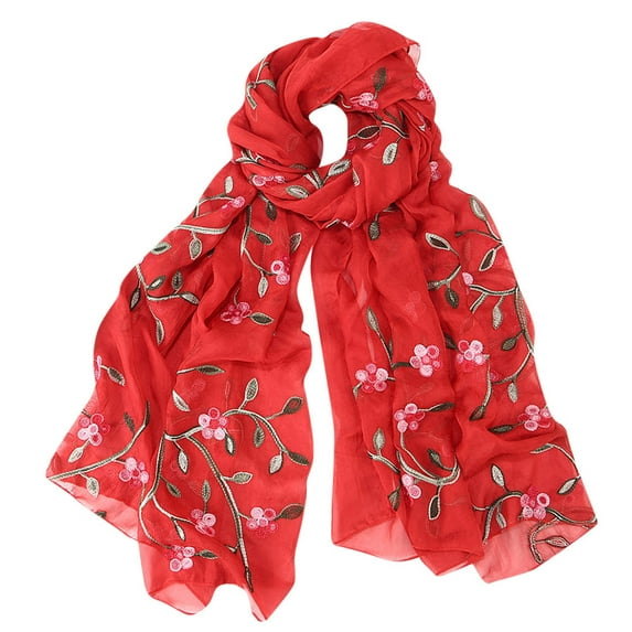 Discount! Fdelink Women Embroidery Chiffon Scarf Hijab Wrap Shawls Headband Hijabs Scarf Wh Women Scarf