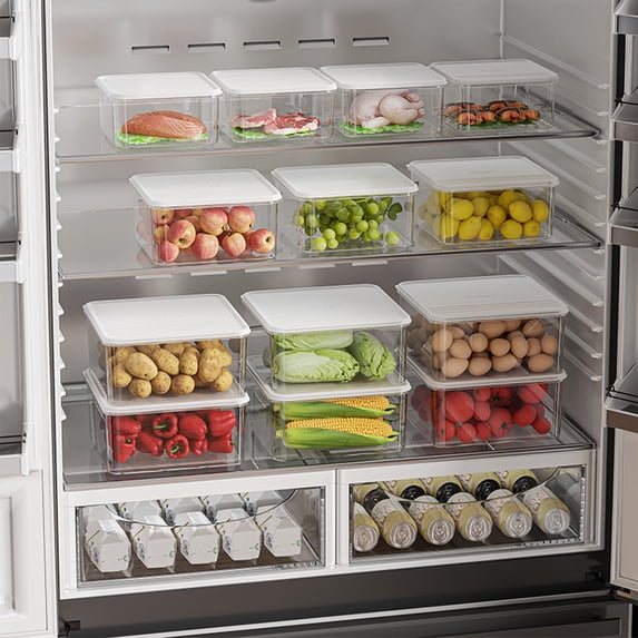 1Pc Refrigerator Storage Bins Stackable Food organizer Containers with Lid for Freezer Pantry Snacks Fruit Kitchen Storage organization,6.02"X6.02"X2.95",by JASKFLY