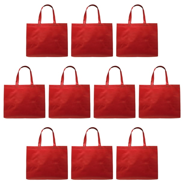 Discount Promos Jumbo Tote Bags Set of 10 Bulk Pack Shopping Carry on Bag Red