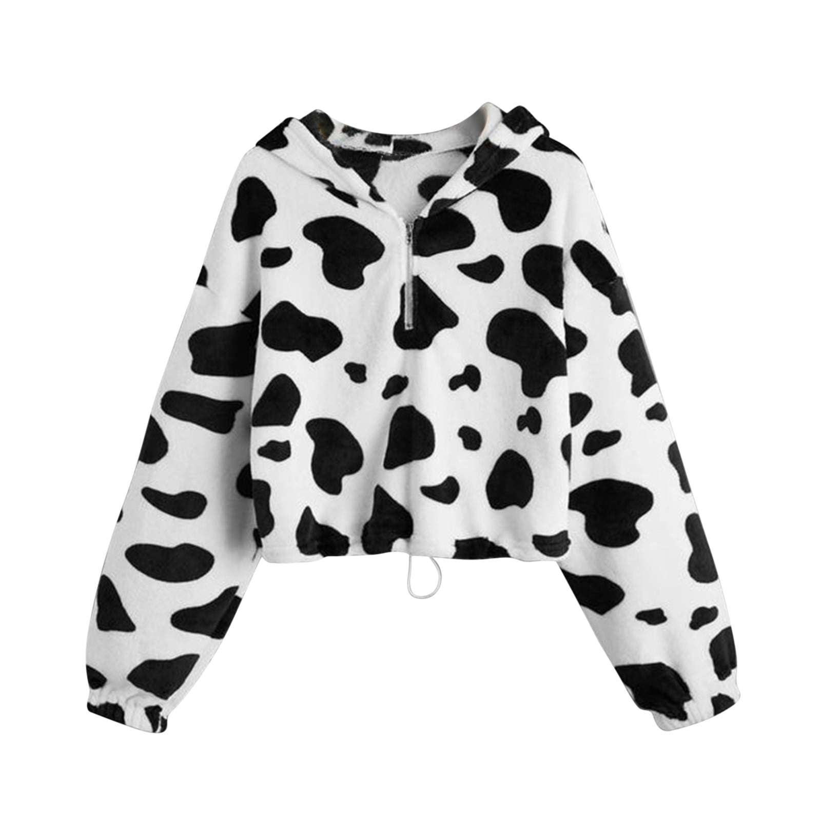 Reduced RQYYD Women's Zip Up Cropped Fleece Hoodie Cow Print Plus