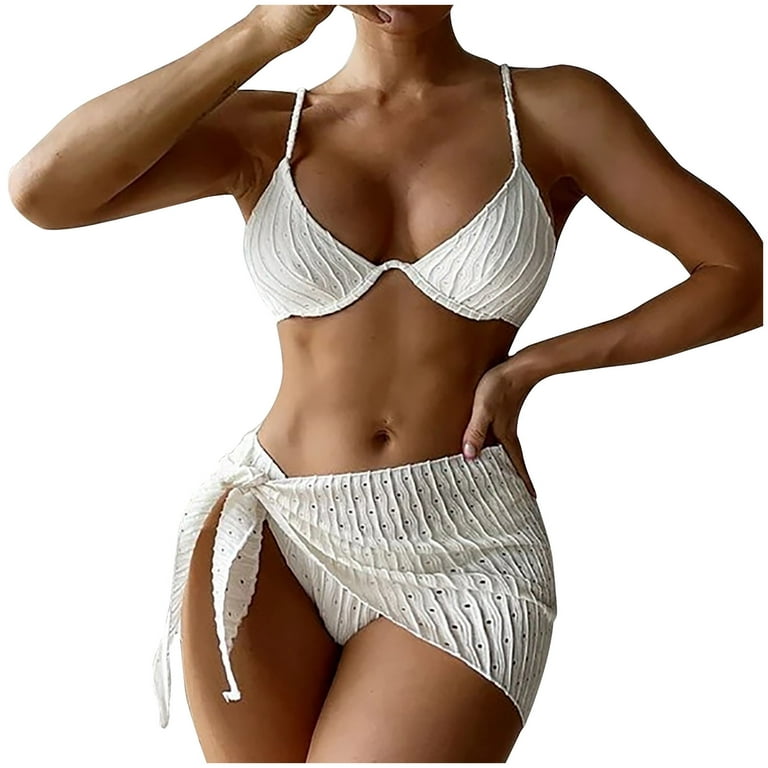 Discount Women's Costume 3 Piece Bikini Swimsuit Summer Fashion Cozy  Outfits for Girls Solid Color Beachwear Strappy Halter Neck Bathing Suit  Apron Ruched Bow Swimwear Sets Leisure White M 