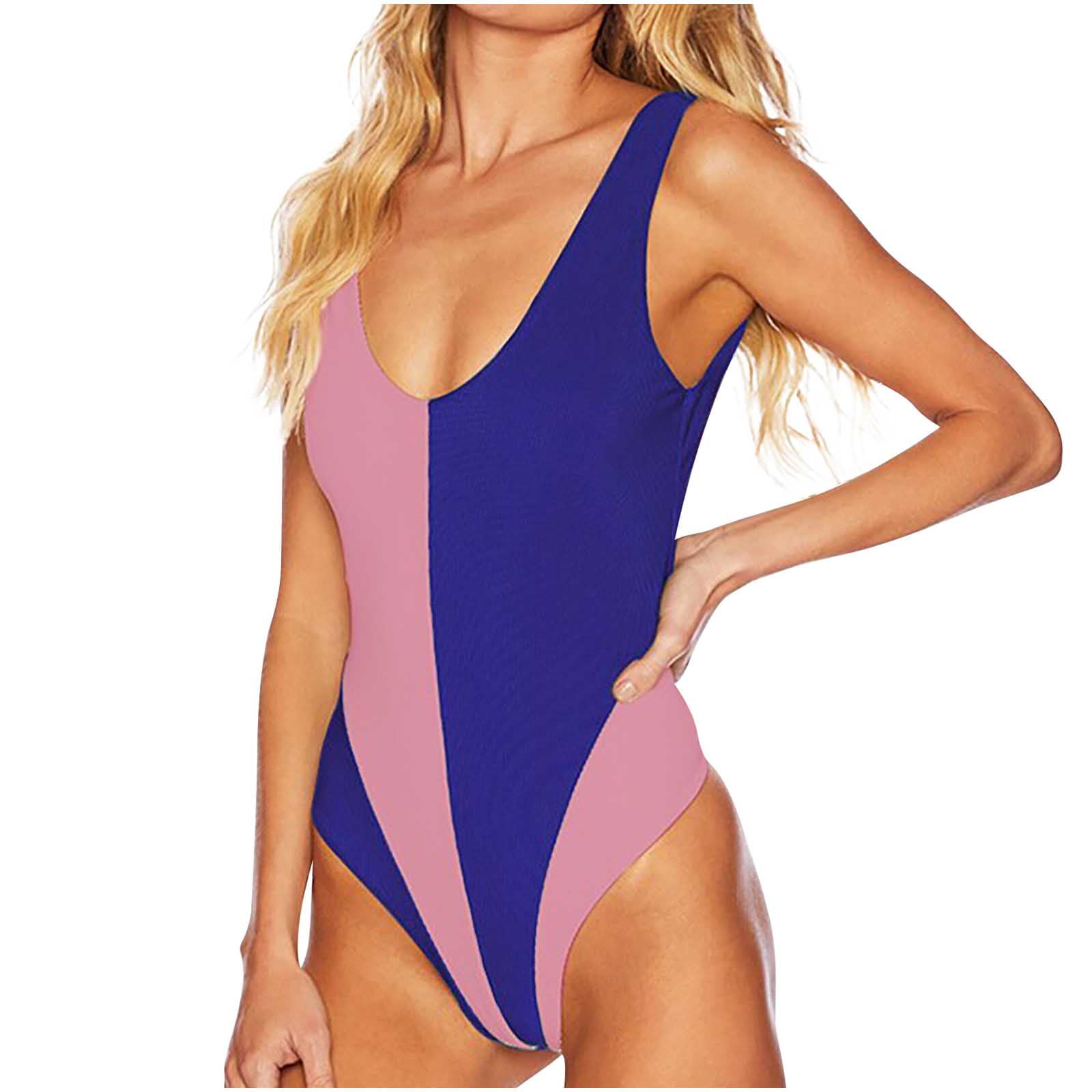 Discount Women's One Piece Bodysuit Colorblock Beachwear Strappy Bathing  Suit Triangle Tight Swimwear Sets Summer Fashion Cozy Outfits for Girls  Female Leisure Pink 6 