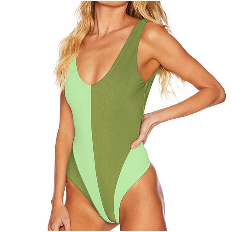 Discount Women's One Piece Bodysuit Colorblock Beachwear Strappy Bathing  Suit Triangle Tight Swimwear Sets Summer Fashion Cozy Outfits for Girls  Female Leisure Green 6 