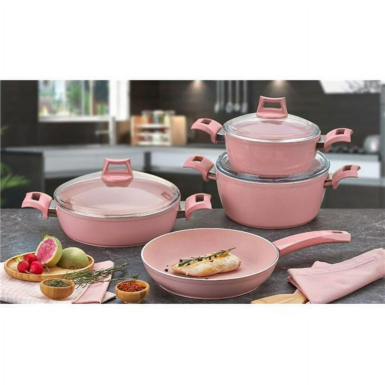 Schafer Essen Pink Fireproof Nonstick Cookware Set