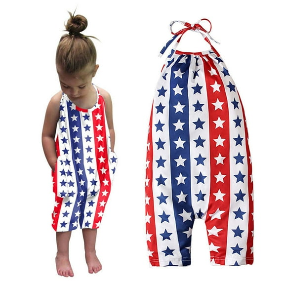 Discount! ZCFZJW Toddler Baby Girl Jumpsuit One Piece Floral/Dinosaur/Solid/Color Sleeveless Playsuit Strap Romper Harem Pant with Pockets Summer Outfit Clothes Z#01-Navy 4-5 Years