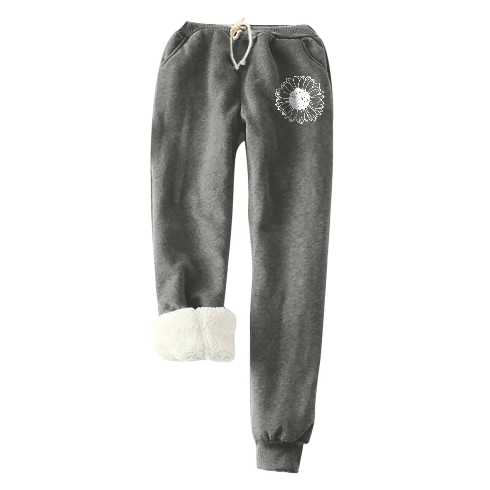 Sales! ZQGJB Women's Fleece Lined Sweatpants Fashion Daisy Print High Waist Sherpa  Lined Winter Warm Cashmere Jogger Pants Super Thick Track Trousers(Gray,M)  