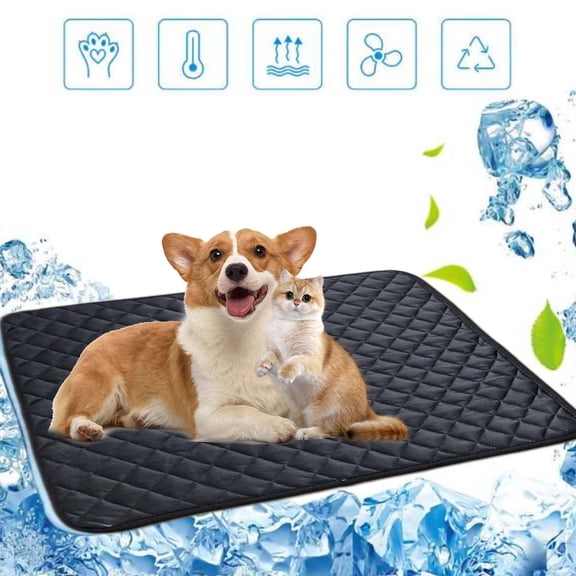 Summer Dog Cooling Mat Washable Ice Silk Self Cool Pad for Small Dogs and Cats, 20x16in Pet Sleeping Pad for Crate, Bed, Indoor & Outdoor Floor, Car Seats(Black)