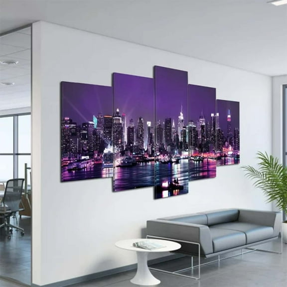 Discounted Stock! Wall Painting Canvas Wall Painting, Purple, 12.48*1.17*1.17In, Canvas, 5Pcs Wall Painting, Meiiso