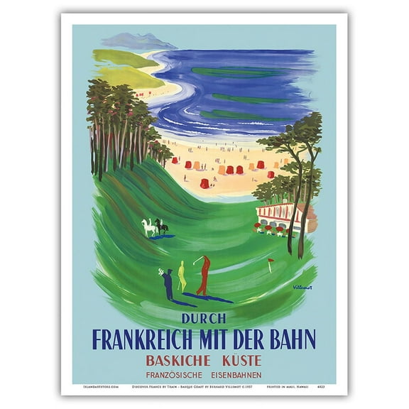 Discover France by Train - Basque Coast - French Railways - Vintage Travel Poster by Bernard Villemot c.1957 - Master Art Print (Unframed) 9in x 12in