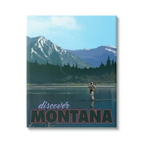Discover Montana Lake Fishing Scene Landscape Graphic Art Gallery Wrapped Canvas Print Wall Art