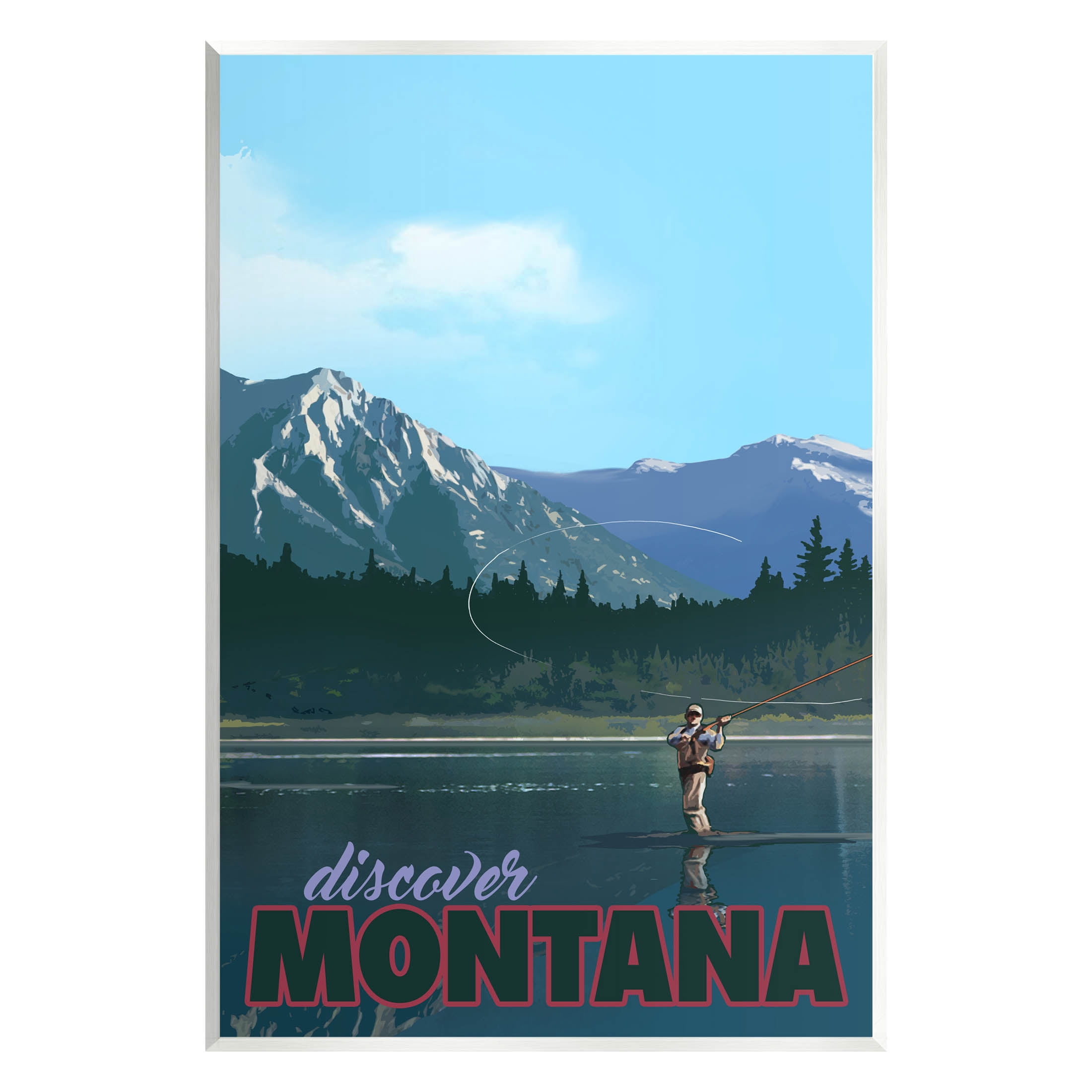 Discover Montana Lake Fishing Scene Landscape Graphic Art Unframed Art Print Wall Art