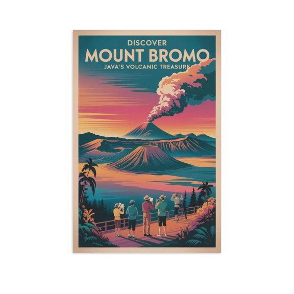 Discover Mount Bromo Java Volcanic Treasure Vintage Travel Poster Retro Indonesia Volcano Wall Art Print Print Poster