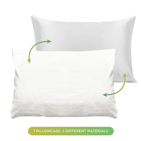 Discover Night LLC NIGHT Wet/Dry Reversible Satin & Terry Pillowcase, S/Q, White