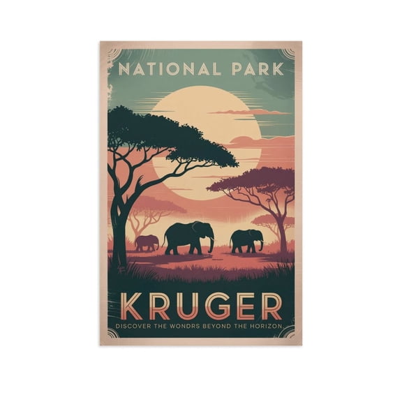 Discover The Wonders Beyond The Horizon Kruger National Park Retro Travel Poster Vintage Inspirational Wall Art Print for Bedroom Meditation Space Office Print Poster