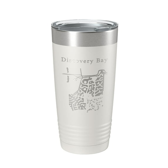 Discovery Bay Tumbler Lake Map Travel Mug Insulated Laser Engraved Coffee Cup California 20 oz White