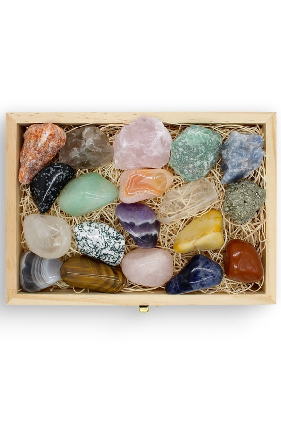 Discovery Healing Crystals Set, Beginner Crystal Kit, Tumbled Stones & Raw Crystals for Meditation, Hand-Picked Crystal Collection, with Black Velvet Pouch, 19 Pieces