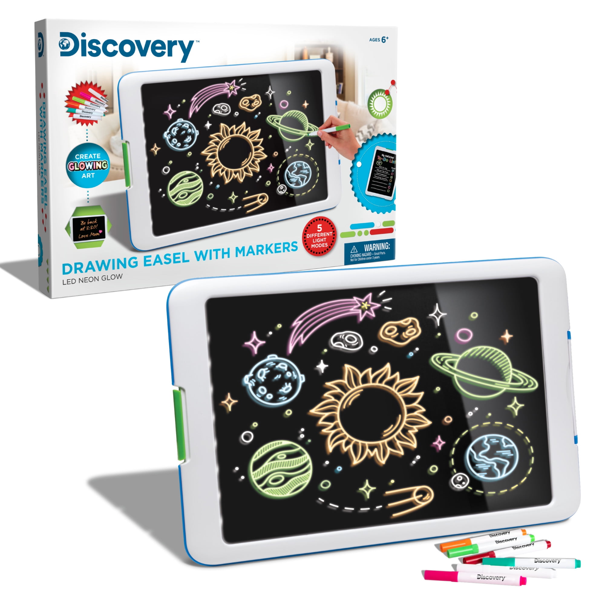 Discovery Kids Discovery Drawing Easel With Markers Led Neon Glow