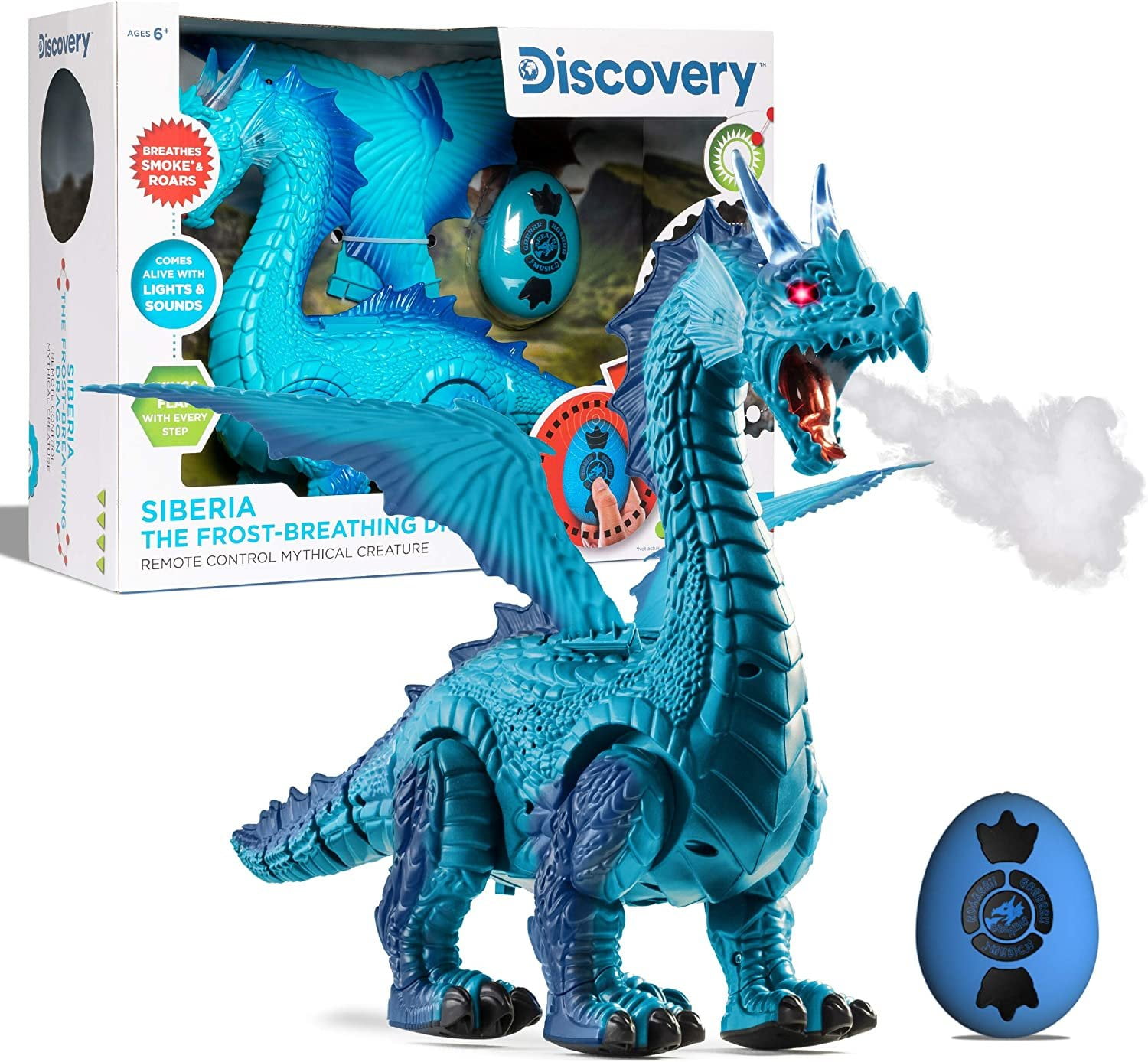 Discovery Kids RC Dragon Smoke Breathing Pet Toy, Infrared Remote-Controlled Walking and Flapping Wings, Light Up Dragon Roars and Growls