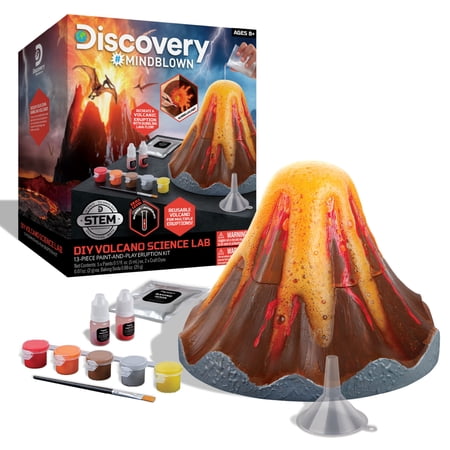 Discovery™ #Mindblown Diy Volcano Science Lab, Reusable Volcano Kit, Glow-In-The-Dark Lava Paint, Science At Home, 13-piece, Age 8+