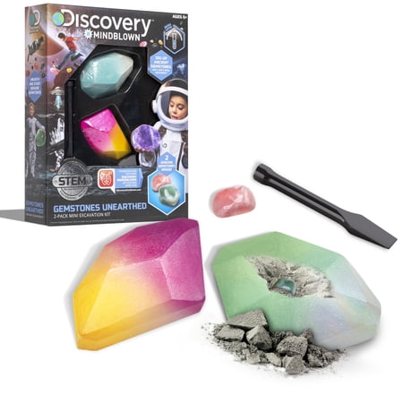 Discovery™ #Mindblown Mini Unearthed Gemstones Dig Set, 2 Pack Excavation Kit w/ Chisel, App & Poster, Interactive Archaeology Geology Experiment, Fun & Educational Science STEM Toy for Kids 6+