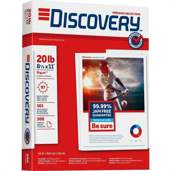 Discovery Premium Selection Laser, Inkjet Copy, Multipurpose Paper, White, 8 1/2" x 11", 5000 / Cart
