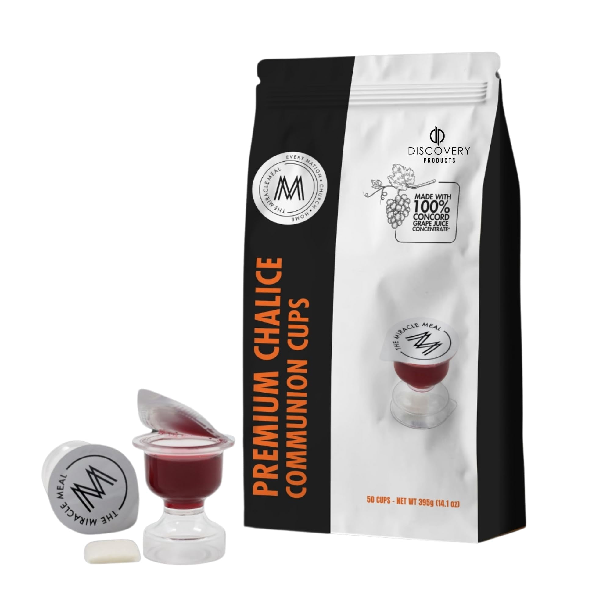 Discovery Products Travel Pack - Pre-Filled Premium Chalice Cup - Bag of 50 with Wafer and 100% Concord Grape Juice
