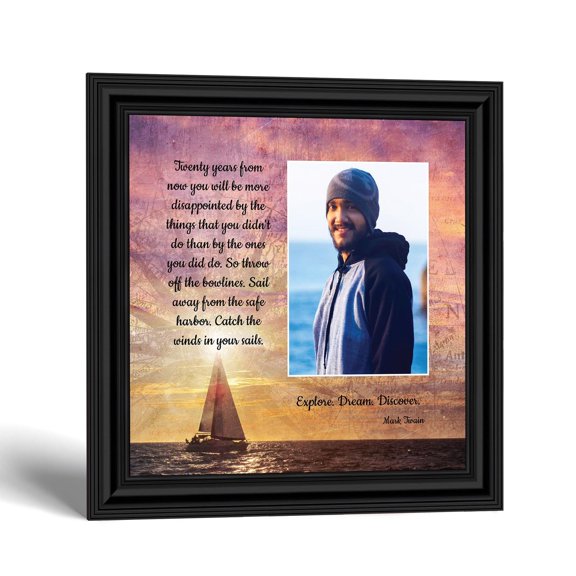 Mark Twain Quotes Photo Frame, Graduation Sailboat Wall Decor
