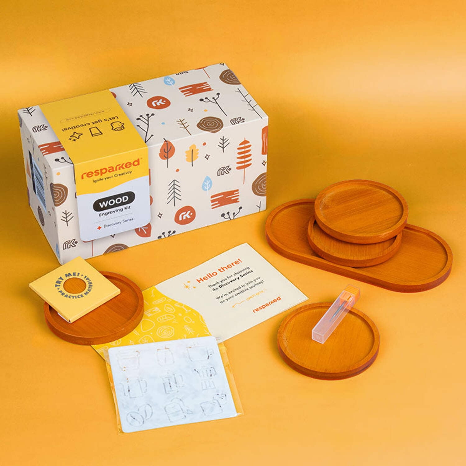 Discovery Series: Wood Engraving Kit – DIY Customizable Tray & Coasters Set for Home Décor and Gifts – Complete Crafting Kit with Stencils, Wood Carving Bit & Step-by-Step Instructions