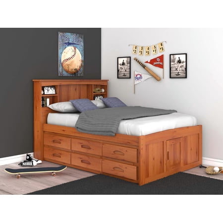 Discovery World Furniture Full Bookcase Bed with 12 Drawers in Honey